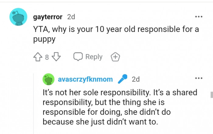 The OP says the dog is not her daughter's sole responsibility