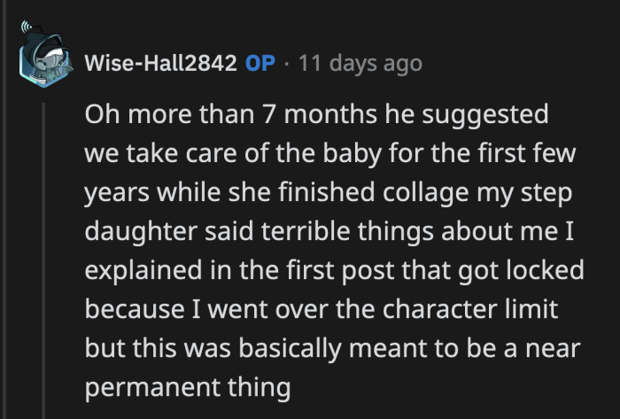 Apparently, Her Ex-Fiancé Wanted Kim to Continue Her Education While He and OP (Probably Just OP) Take Care of Her Baby