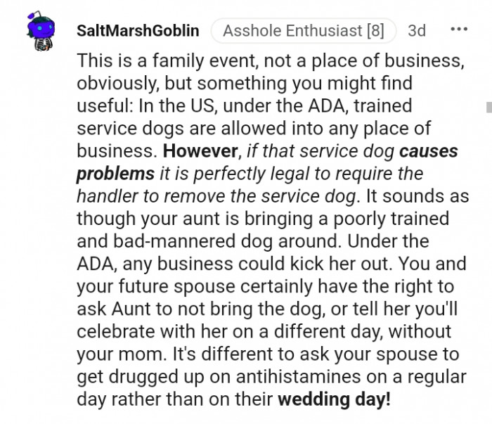 Any business could kick her out