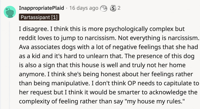 Redditors contemplated that Ava’s dislike of dogs is rooted in complex issues that need to be addressed