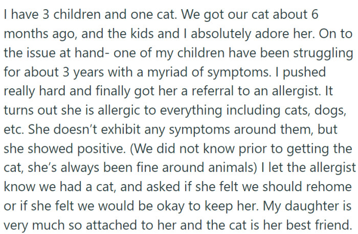 Six months ago, the family decided to adopt a cat, which quickly became a cherished companion for all, especially one particular child