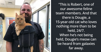 Pet Shelter Staff Come Up With Purrfect Solution For Older Cat Who Likes Being Held