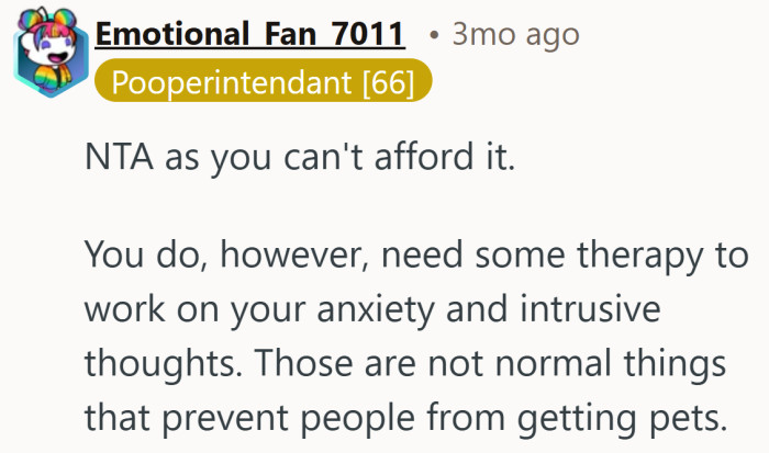 Money says no, the brain says panic, and the advice says therapy first. A very online way of calling it a mixed verdict.
