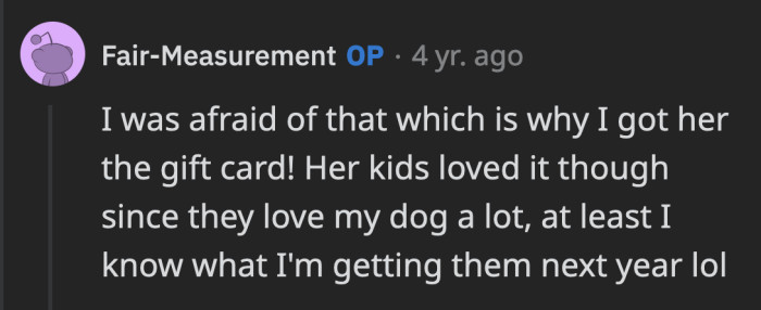 At least, OP's nephews loved the framed photo of their dog. Would next year's gift be a carpet with the dog's photo on it?