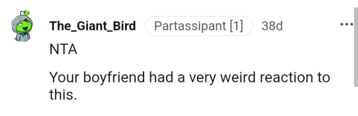 Another Redditor who believes the OP's partner had a weird reaction
