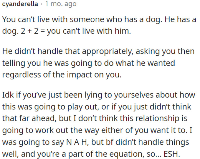 Boyfriend Insists On Moving In With His Dog, Ignoring Partner's Serious