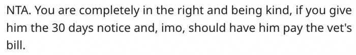 17. She should consider making him pay for the vet bill too.
