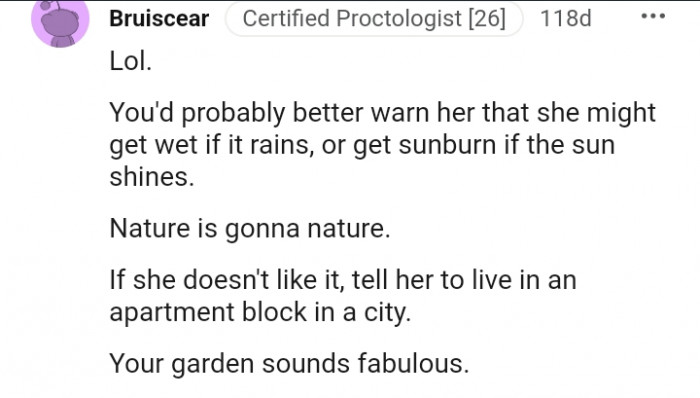 Tell her to live in an apartment block in the city