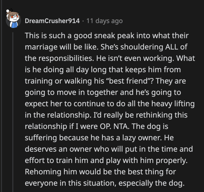 A marriage is harder to undo, is what the redditors are pointing out