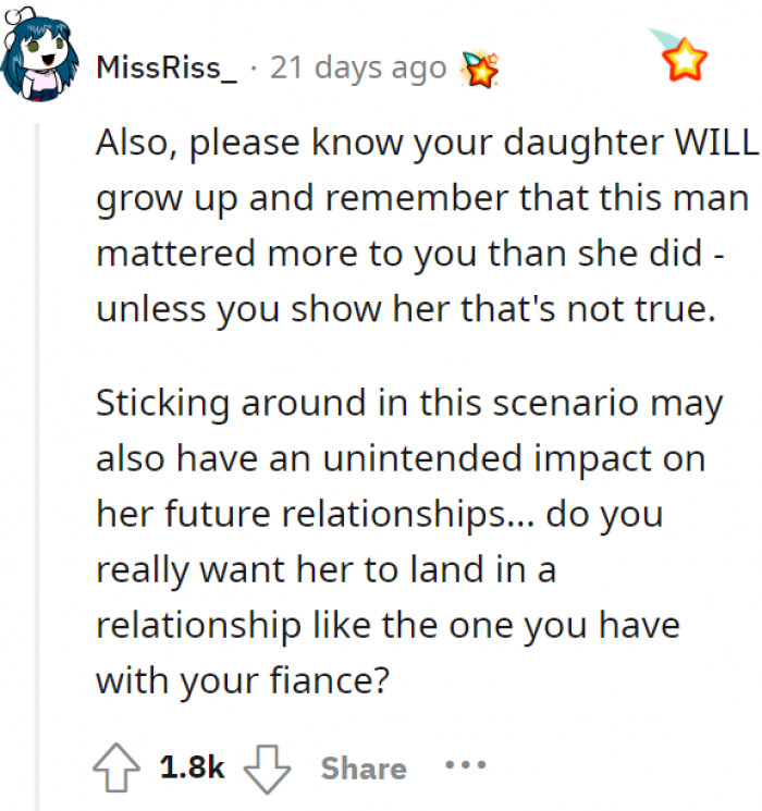 We're betting OP will choose her daughter any day, given how she reacted when she found out her fiancé hurt her feelings.