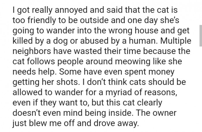 The OP does not think that cats should be allowed to wander