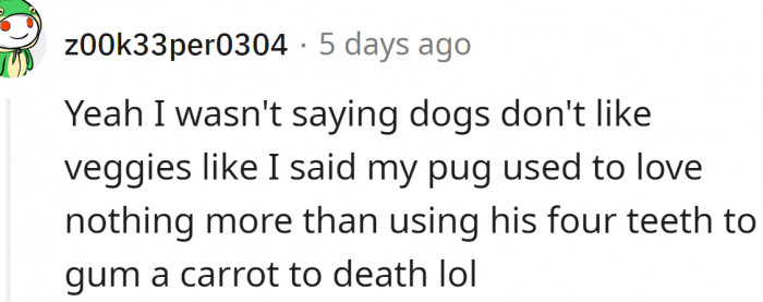 Some dogs love vegetables.