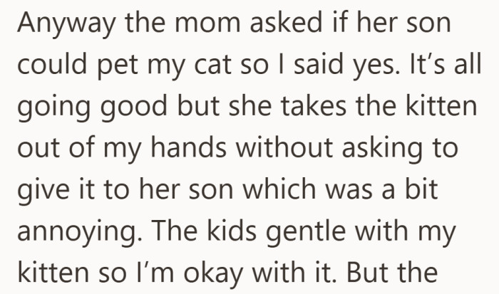 Everything is fine until someone skips the asking part and just goes for the kitten.