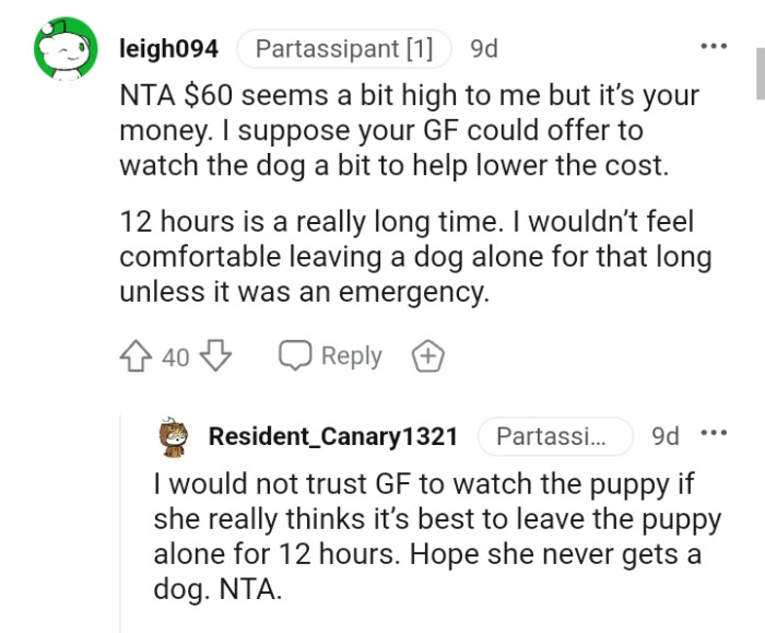 This Redditor wouldn't feel comfortable leaving a dog alone