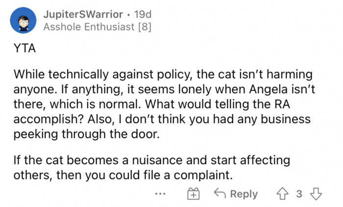 "I don't think you had any business peeking through the door."