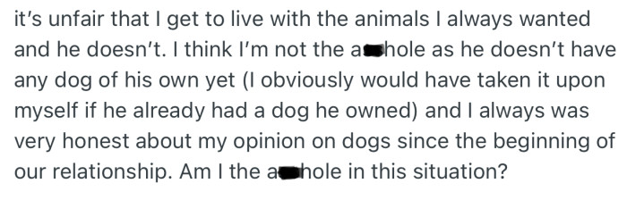 Her boyfriend thinks it’s unfair that she gets to be with her cats, but he can’t get a dog for himself