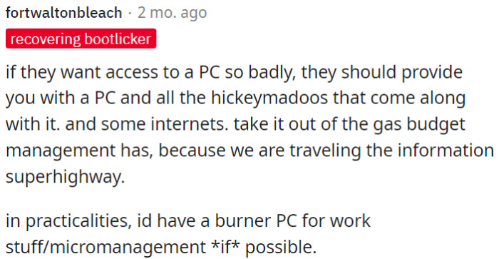 5.If they insist on access to a PC, they should provide one with all the necessary equipment