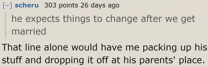 She should've packed his things and thrown them out of their home.