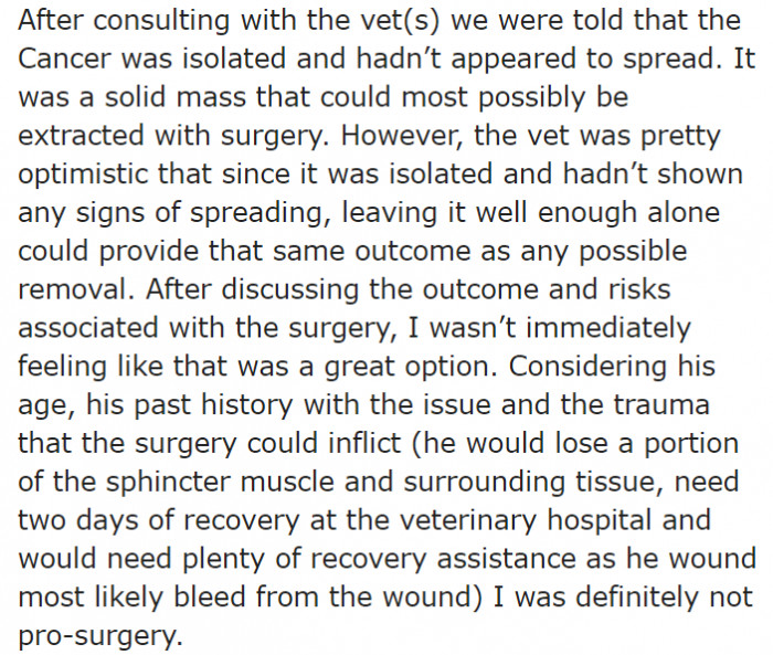According to the vet, since the cancer is isolated and isn't growing further, it's okay to let it be.