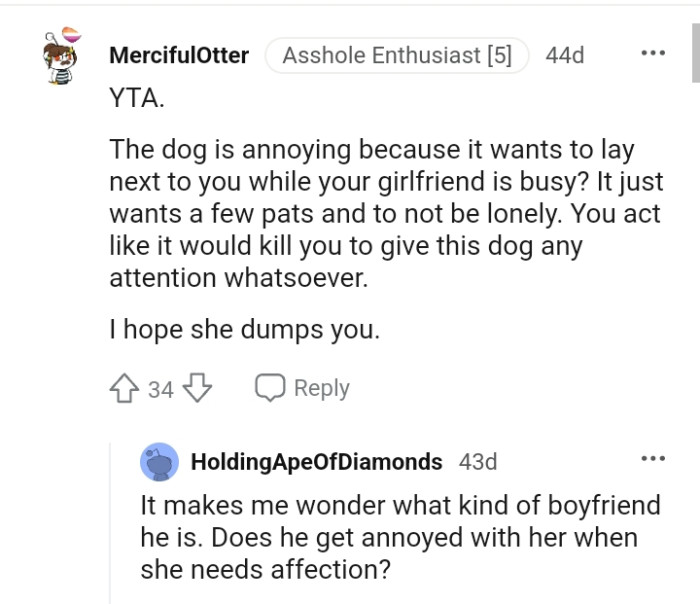 This redditor hopes the OP's girlfriend dumps him
