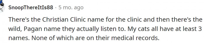 Cats usually have several names, depending on the circumstances