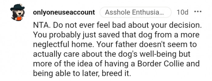 17. This commenter tells the OP to never feel bad about the decision