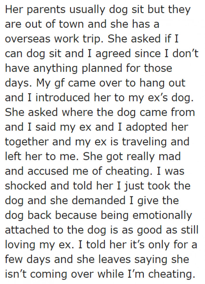 Since his ex is away on a trip, he decided to sit for the dog.