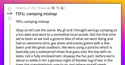 Random Dog Casually Approaches Campers With Human Feces All Over Him, And They Originated From One Of Them