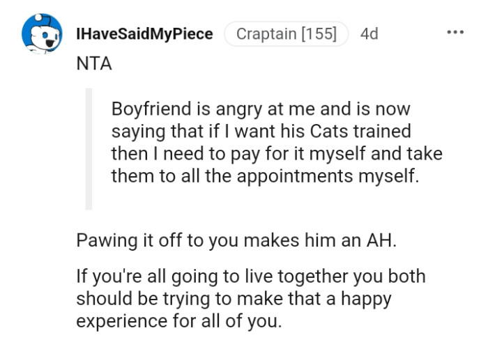 You both should be trying to make that a happy experience