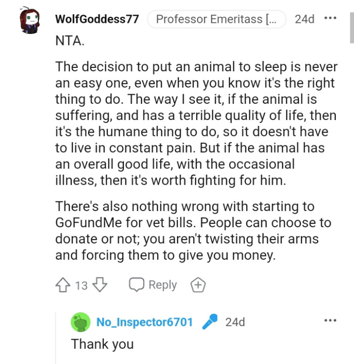 This Redditor sees nothing wrong with starting a GoFundMe for the vet bills