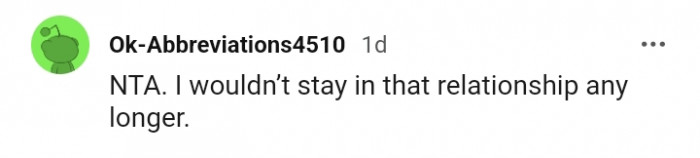 This Redditor wouldn't stay in that relationship