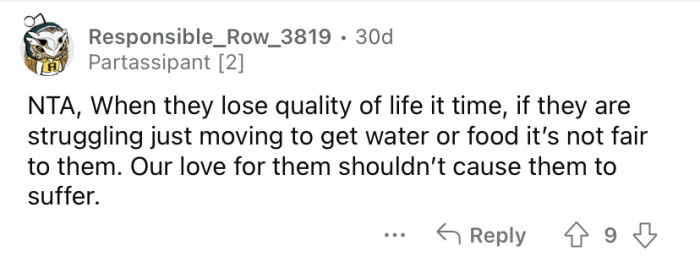 "Our love for them shouldn't cause them to suffer."