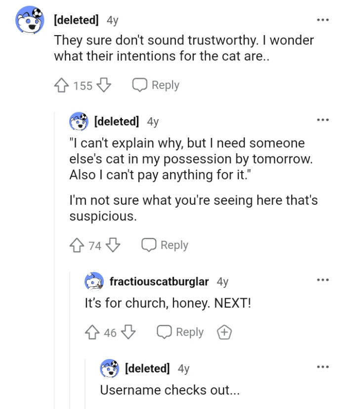 This redditor is wondering what their intentions for the cat are