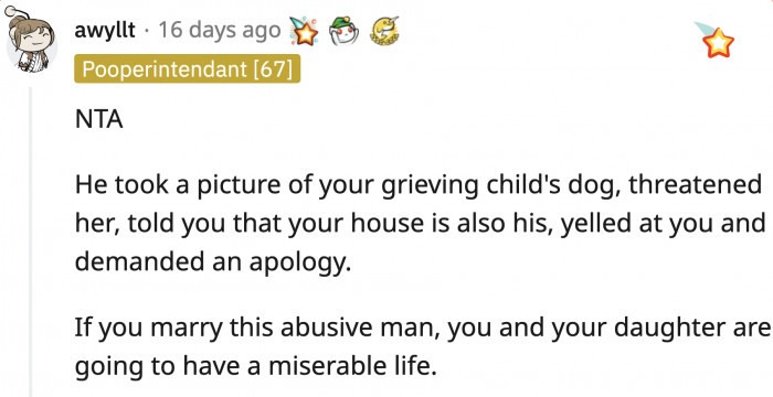 The red flags will lead OP and her daughter towards a life they have no control of