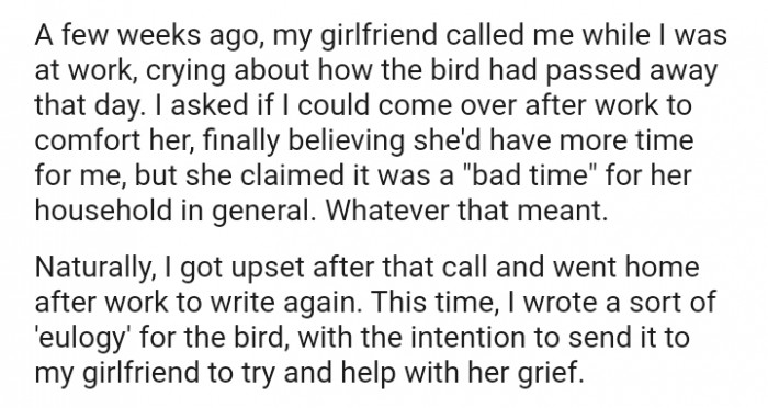 I asked if I could come over after work to comfort her