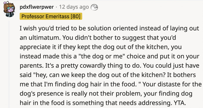 This Redditor suggests that OP could've communicated it better with his family rather than giving them an ultimatum