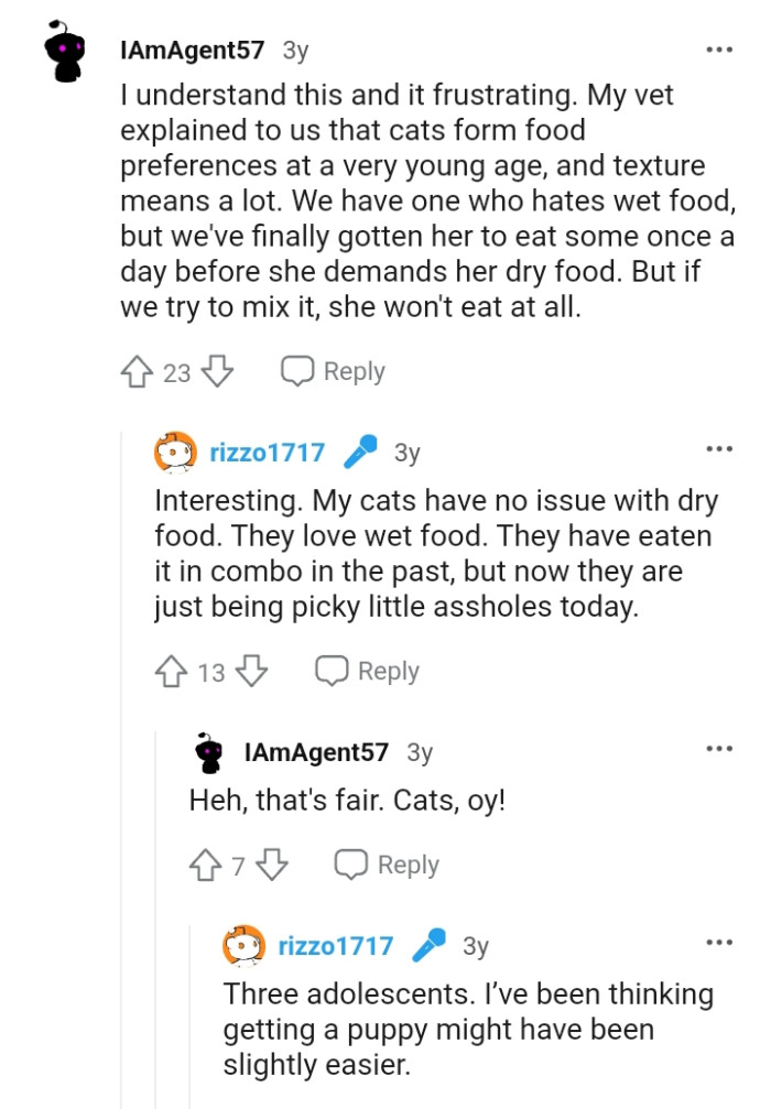 OP's cats have no issue with dry food