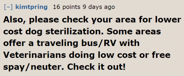 The OP Should Look into Cheaper Spaying and Neutering Options.