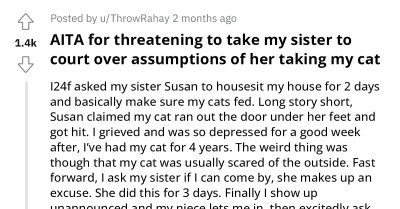 Lady Threatens To Take Her Sister To Court Over The Assumptions That She Stole Her Cat And Claimed It Died
