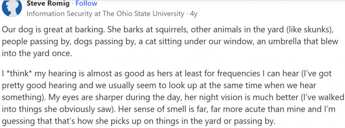 This man's dog is "great at barking"