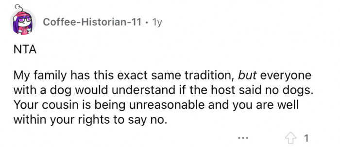 "Your cousin is being unreasonable."