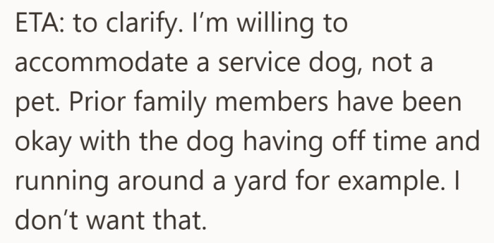 This was meant to draw a line between service animal and family pet.
