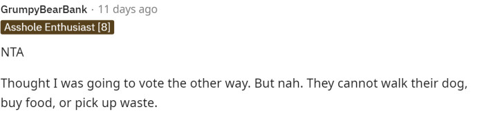 I think it comes down to how the dog would be treated had the dad not stepped in and taken over the responsibility.