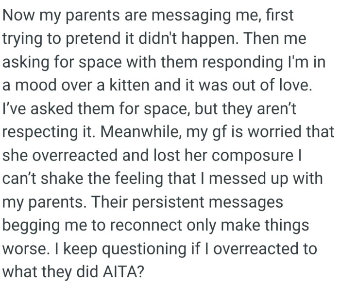 Meanwhile, OP's gf was worried that she overreacted and lost her composure