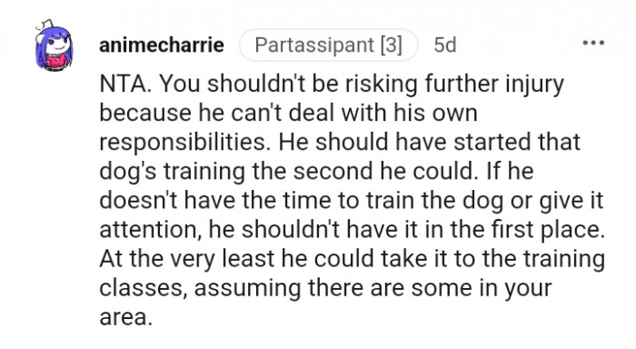 He shouldn't have a dog in the first place if he can't train it