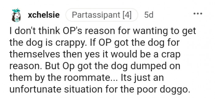 The OP got the dog dumped on them by the roommate