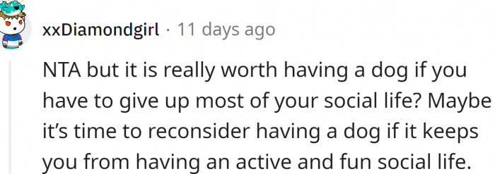 Maybe OP should reconsider her priorities