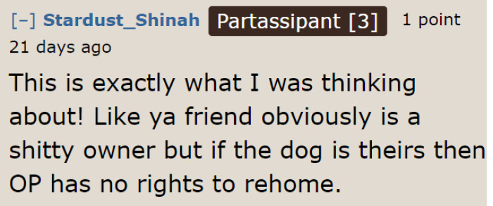 Even if she wants what's best for the dog, she can't rehome a dog that's not hers.