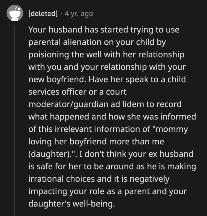 OP needs to focus on how her ex-husband's behavior is affecting their daughter