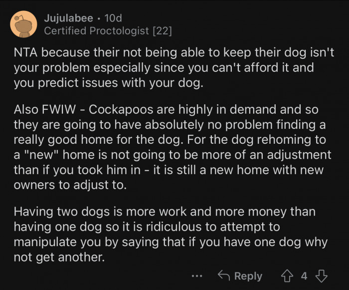 Having two dogs is more work than OP isn't ready to take on.